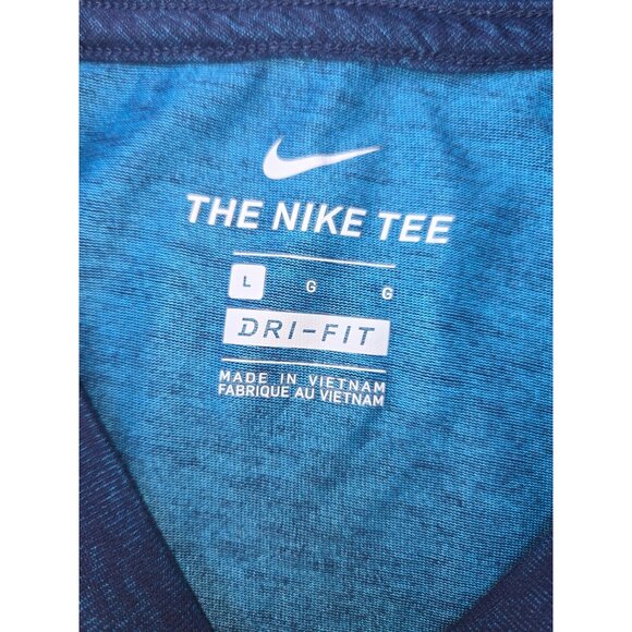 Nike Mens Dri-Fit Long-Sleeve Tee Shirt Large Blue - Red Swoosh Logo & Pocket - Picture 5 of 8